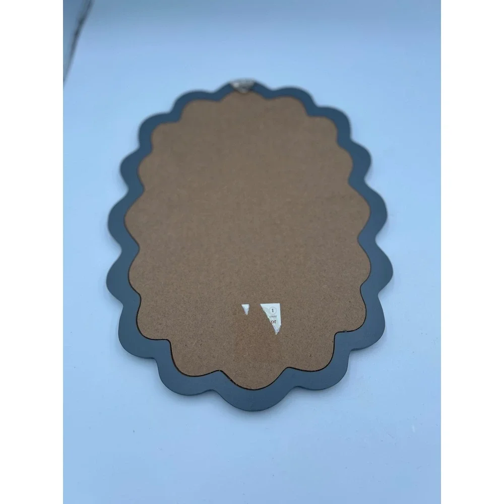 Scalloped Oval Wall Mirror Matte Black Wavy Frame Decorative Accent 12x9